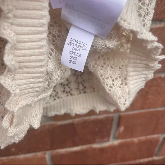 GAP x DOEN Linen-Blend Pointelle Cardigan in Chino Beige Size XS - Picture 10 of 12